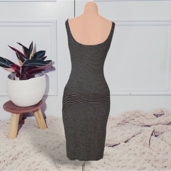 Heart and Hips Soft Black and White Striped Tank Bodycon Dress- M - Picture 3 of 9
